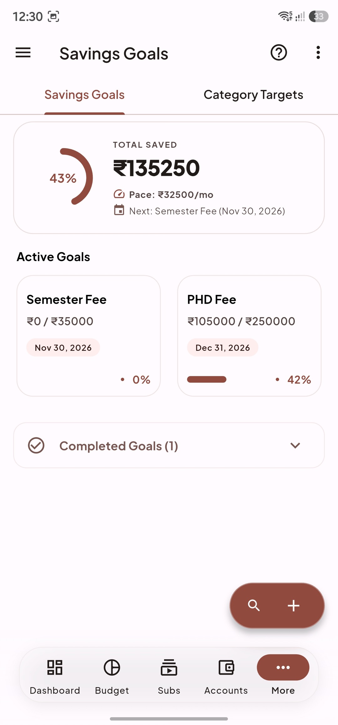 Savings goals